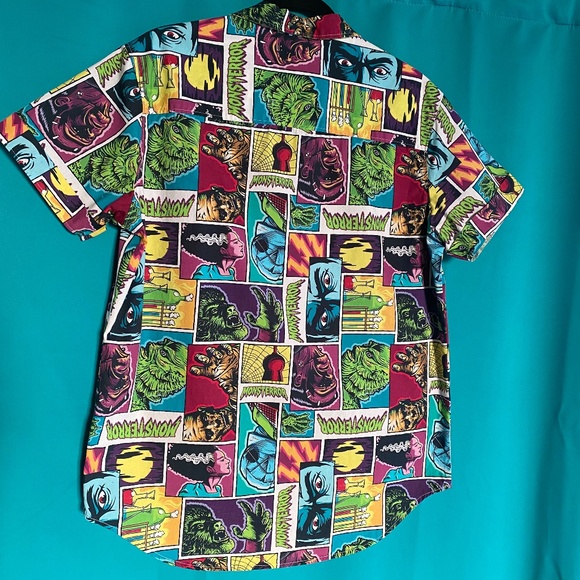 Unique Vintage x Universal Monsters Hawaii Print Button Down Shirt Men's L 10-12 - Picture 4 of 14